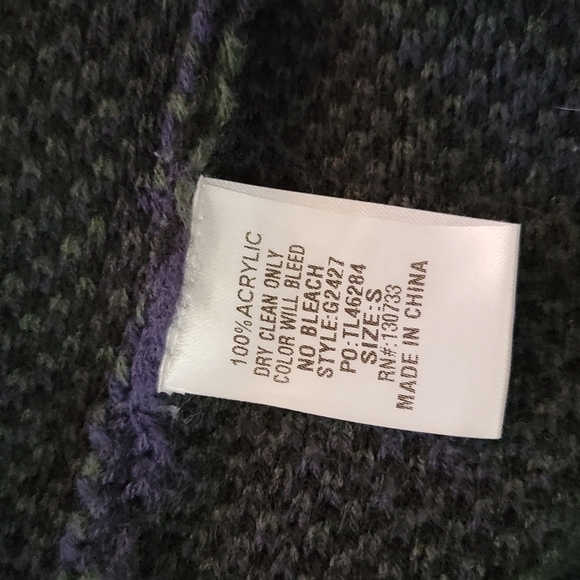 Umgee Plaid V Neck Sweater Size Small Green Blue - Picture 4 of 6